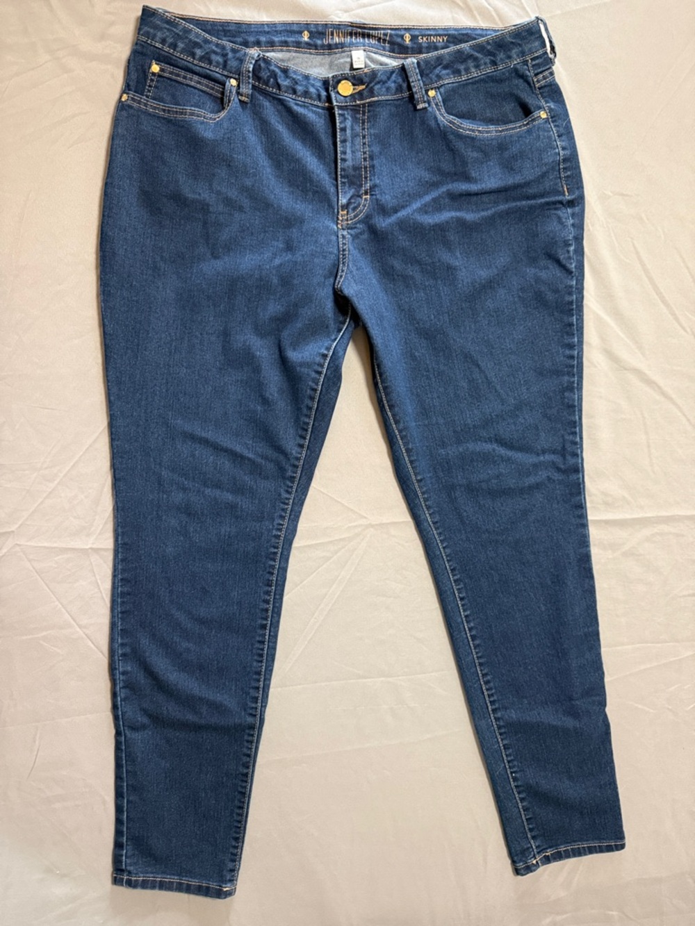 Jennifer Lopez Navy Skinny Jeans with Gold Hardware